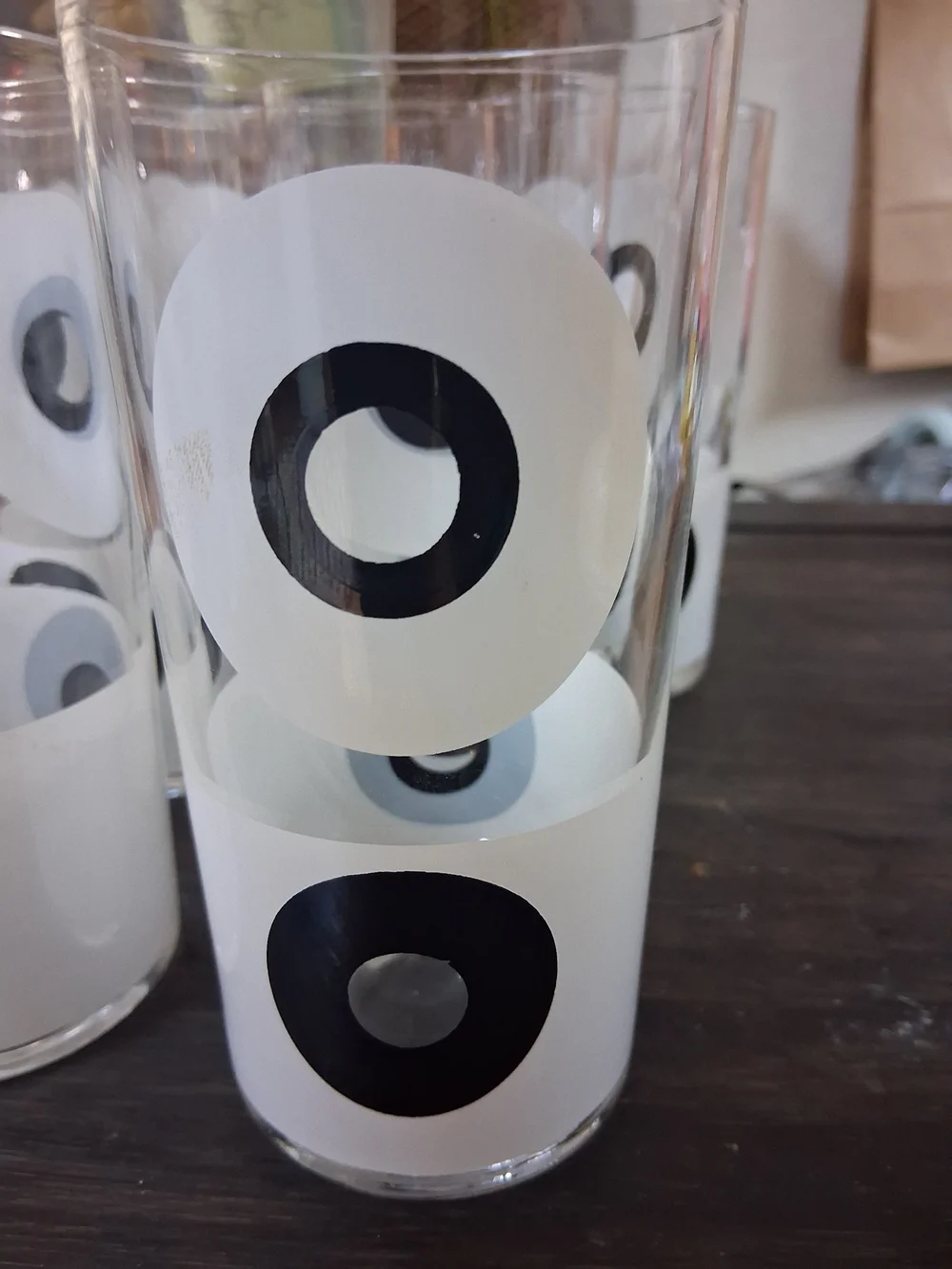 Vintage Black & White Dot Glass Tumbler 60's/70's - Set of 7